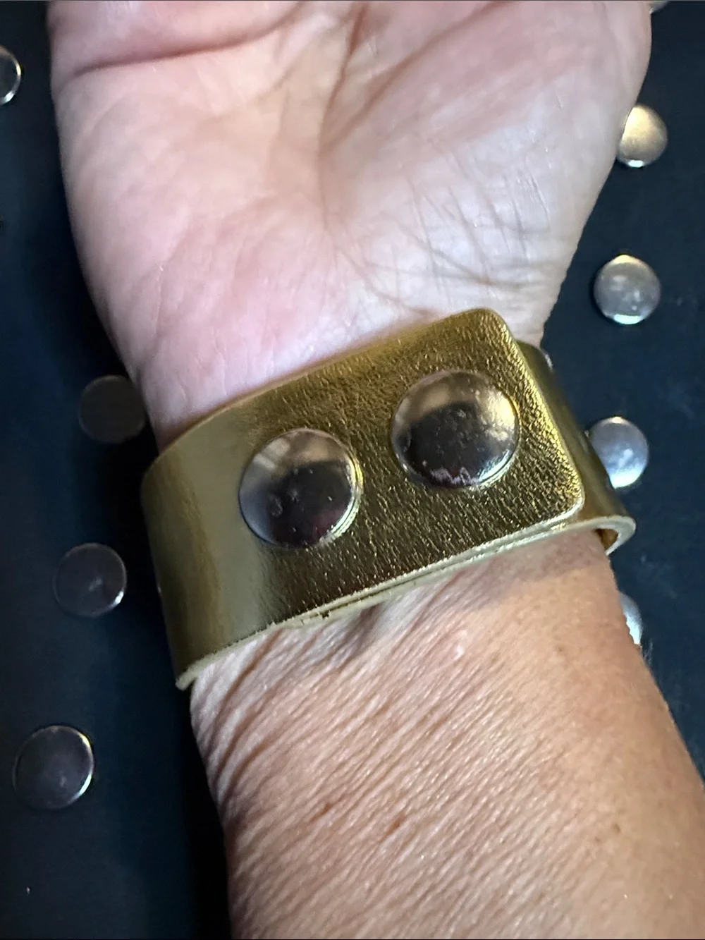 Snap Gold-Tone Cuff Bracelet with Green, Black, and Brown Accents
